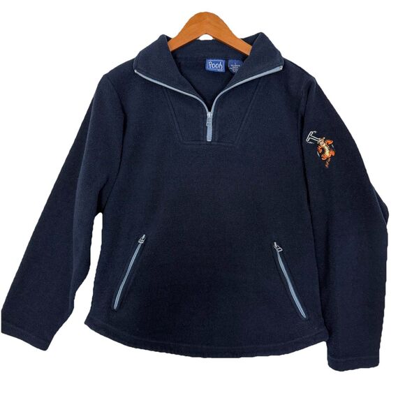 Disney Tigger Pooh Fleece Jacket Navy Blue Women’s L Half Zip Y2K Vintage - Picture 1 of 10